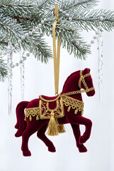 Elegant Velvet Horse Christmas Ornament with Gold Details