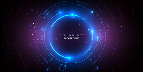 Technology Background Vector with Abstract Digital Futuristic Blue HUD Circle and Cyber Connection Light Interface.