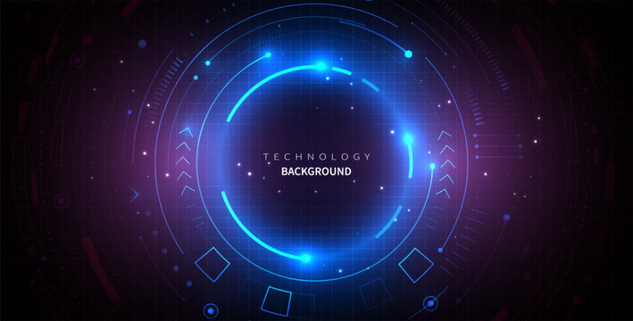 Technology Background Vector with Abstract Digital Futuristic Blue HUD Circle and Cyber Connection Light Interface.