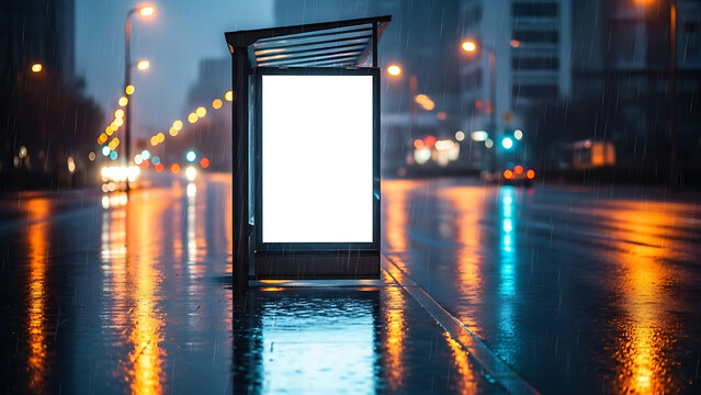Square white stage podium with blue neon lights and spotlights - Powered by Adobe