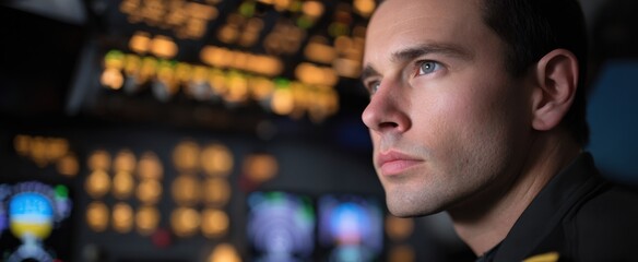aircraft commander checking the control panel before takeoff