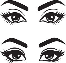 Stylized female eyes with prominent eyelashes and arched eyebrows vector illustration