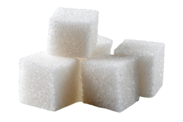 Stacked white sugar cubes with granular texture on black background sweet sweetener