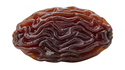 Single raisin close-up isolated on transparent background