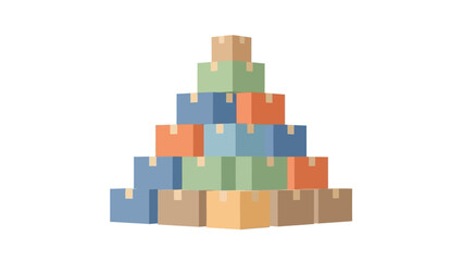 Fototapeta premium Arranged Stack of Colorful Cardboard Boxes Forming a Pyramid Shape on a White Background