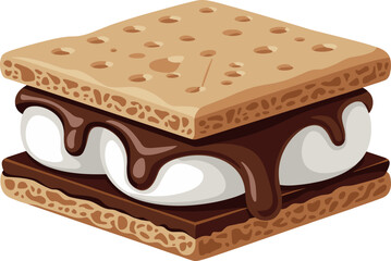Realistic S'more Dessert with Melting Chocolate and Marshmallows Vector Illustration