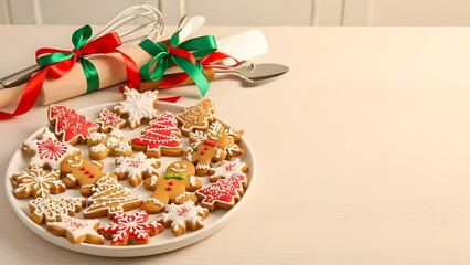 Christmas Kitchen Background with Copy Space, Festive Baking Scene with Copy Space