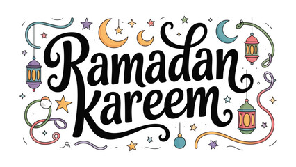 Ramadan Kareem: A festive and colorful illustration, celebrating the spirit of Ramadan with traditional lanterns and crescent moons, spreading joy and togetherness.