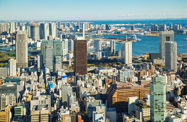 Skyline of Tokyo's Minato with view on Tokyo Port, Japan