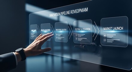 Businessman interacting with innovative digital innovation pipeline roadmap