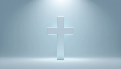 Obraz premium Illuminated White Cross with Heavenly Light Rays on Serene Gradient Background