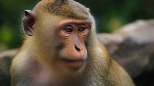 Ultra HD monkey close-up portrait with expressive eyes and natural skin detail, cinematic tone, 4k.