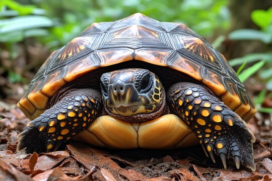 Close-up of turtle's head visible from protective shell