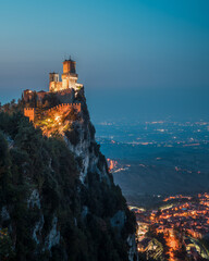 San Marino illuminated at twilight