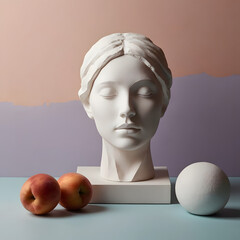 Plaster woman statue with soft warm aesthetic, woman statue with vase