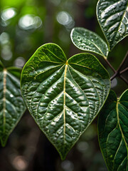 green tropical leaf texture with detailed vein, green leaf