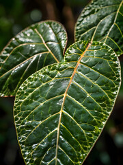 green tropical leaf texture with detailed vein, green leaf