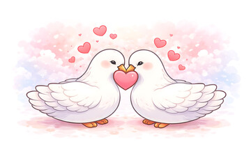 Fototapeta premium Two doves sharing a heart