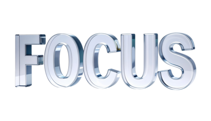 Focus Text Silver Metallic Isolated On Transparent Background Business Concept For Concentration And Goal Achievement Attention To Detail And Clarity