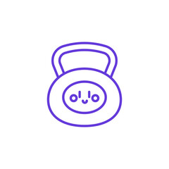 Kettlebell Weight Icon. Thin Line Illustration of Friendly Kettlebell with Smiling Face, Pictogram of Strength Training Equipment, Fitness Workout, Crossfit Exercise and Gym Conditioning.