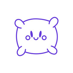 Cute Pillow Icon. Thin Line Illustration of Soft Cushion with Smiling Face and Four Corners, Pictogram of Bed Comfort, Cozy Rest, Sleep Aid and Bedroom Relaxation Accessory.