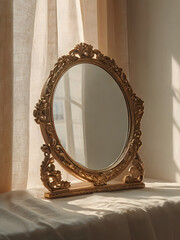 makeup mirror with vintage style, gold mirror, wooden mirror