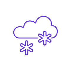 Snowy Weather Icon. Thin Line Illustration of Cloud Dropping Snowflakes, Pictogram of Winter Forecast, Snowfall, Cold Climate and Seasonal Chill, Symbol of Snowy Day and Winter Weather.