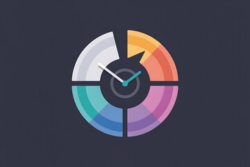 Vibrant pie chart with clock hands on dark background for business analysis