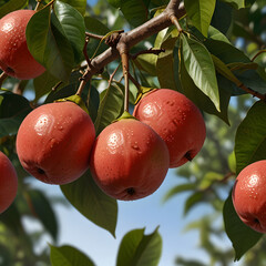 guava on tree, guava garden , guava fruit closeup