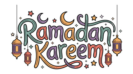 Ramadan Kareem Illustration: Colorful illustration celebrating the holy month of Ramadan, with festive decorations and calligraphy.