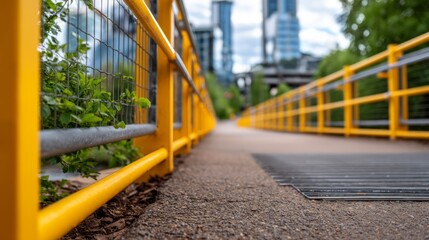Modern Pedestrian Bridge with Steel Railings and Linear Perspective in Urban Environment