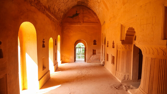India, Assam, Sivasagar, Beautiful Inside View With Carved Pillars of Kareng Ghar, The 18th Century Ahom Dynasty Royal Palace of Garhgaon.