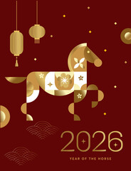 Year of the Horse 2026 Poster &ndash; Abstract Shapes & Pastel Color Palette