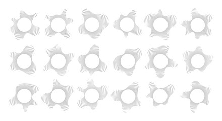 Circular sound visualization with radial wave line pattern vector set. Abstract audio spectrum ring geometric burst shape. Music equalizer graphics with concentric line elements for modern design. © Konstantin