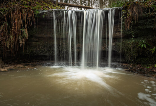 High weald woodland waterfall near Crowhurst east Sussex south east England UK