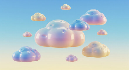 Pastel clouds floating serenely, a calming dreamy escape offering peace and tranquility with soft iridescent hues in a whimsical ethereal atmosphere