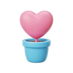 A pink heart-shaped plant growing in a blue pot viewed from the front