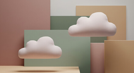 Dreamy pastel cloudscape with gentle shapes and soothing textures, perfect for promoting relaxation, mindfulness, and creative imagination in modern designs