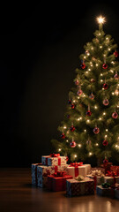 Festive Christmas Tree with Colorful Lights and Decor at Night for Family Holiday Celebration