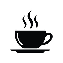 Obraz premium a simple black and white illustration depicting a steaming cup of coffee or tea on a saucer high quality professional