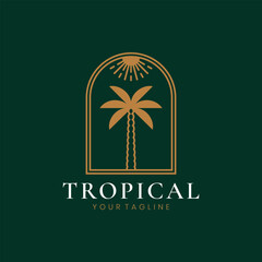 Elegant tropical palm tree logo design with sun