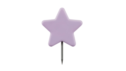 Lilac star push pin isolated PNG on transparent background, cute pastel tack for bulletin board and office supply