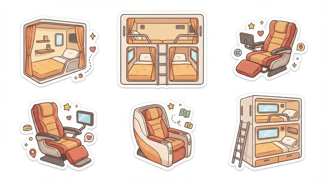 modern sleeper bus seat layouts sticker pack designed for greeting cards invitations and decor isolated on white background