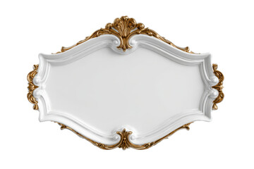 Ornate white and gold decorative plaque with rococo flourish image