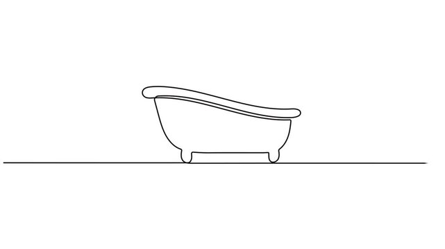 Self drawing animation of single continuous line drawing mini bathtub, There is a mini bathtub and sink that are parallel. Simple bathroom furniture layout. Full length animated. Bathtub continuous 