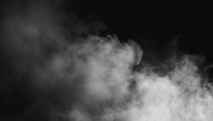 Deep black background with deep smoke drift. Soft, multi-layer smoke, Micro-floating particles are clearly visible in the air, small dust-like particles that capture a dull light