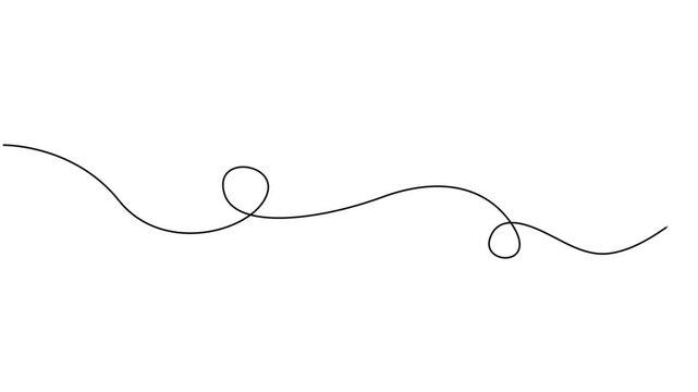 Squiggle line animation continuous one line drawing, Abstract hand drawn dividing thin wave continuous line on white background, Self drawing simple animation of line. Animated continuous on pro style