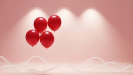 Vibrant red balloons floating in modern pink spotlight background
