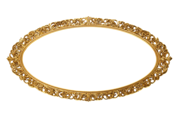 Ornate golden oval frame with intricate scrollwork and floral motifs on black image