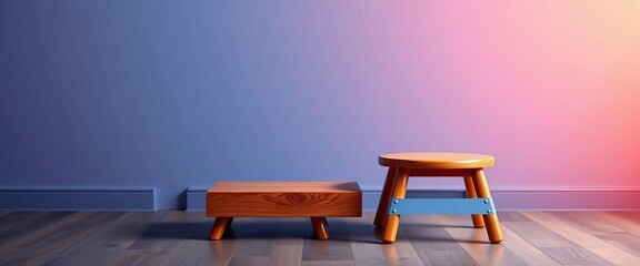 Two balanced step stools, creating a stable, elevated platform,  tool,  domestic